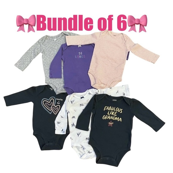 Bundle of 6 Long Sleeve Carter’s Onesies (size 6 months) - Picture 1 of 7